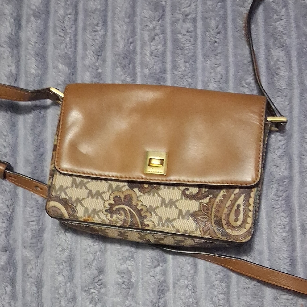 Michael Kors Tan and Brown Patterned Crossbody Bag